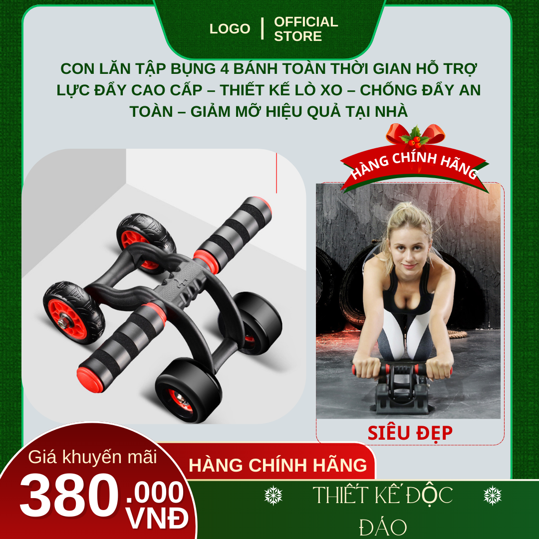 Con lăn tập bụng 4 bánh toàn thời gian hỗ trợ lực đẩy 