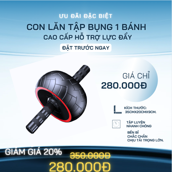 Con lăn tập bụng 1 bánh trợ lực đẩy cao cấp