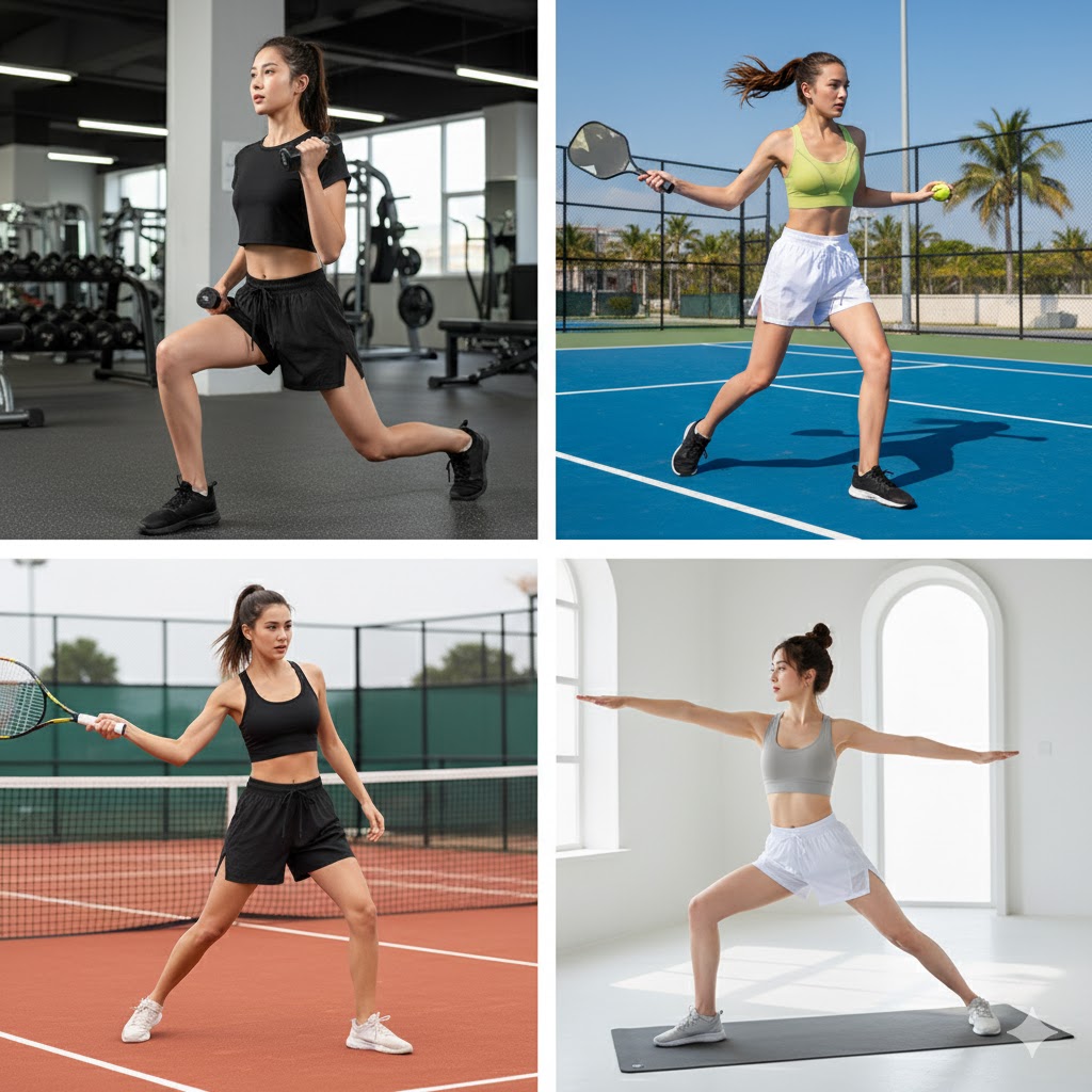 Quần short nữ 2 lớp tập gym yoga,tennis, Pickleball DK200