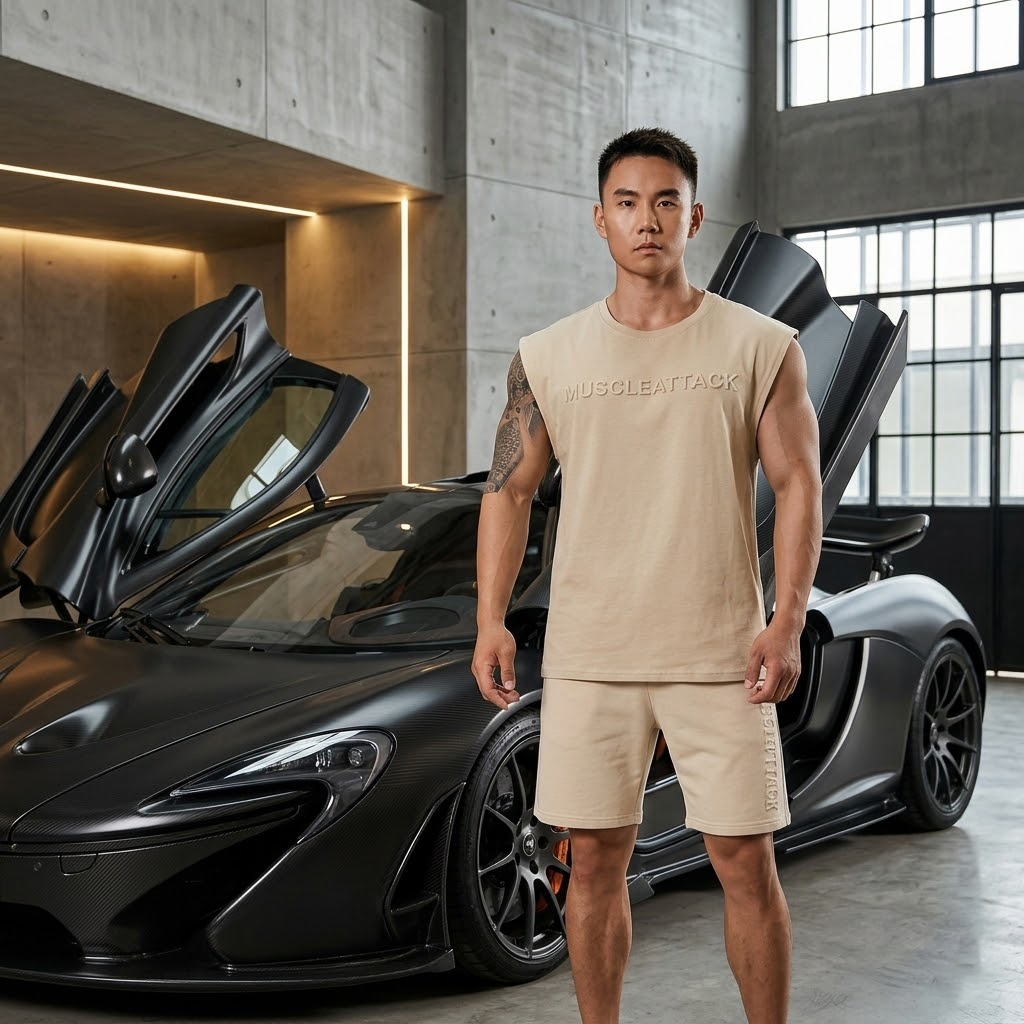 Tanktops gym nam Muscleattack logo nổi cao cấp