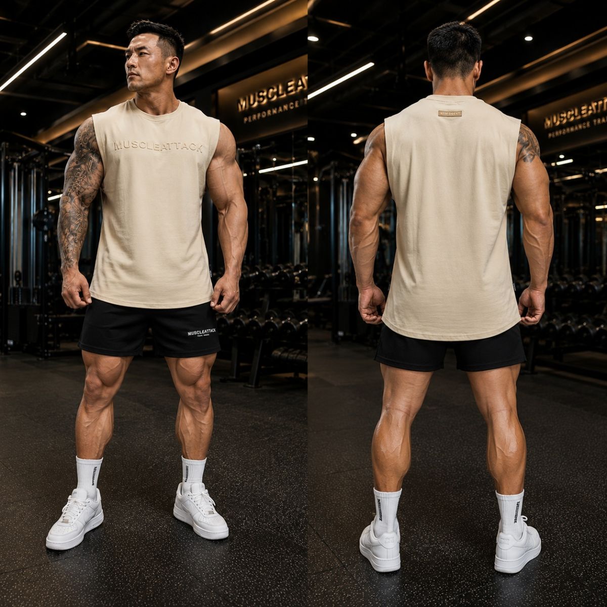 Tanktops gym nam Muscleattack logo nổi cao cấp