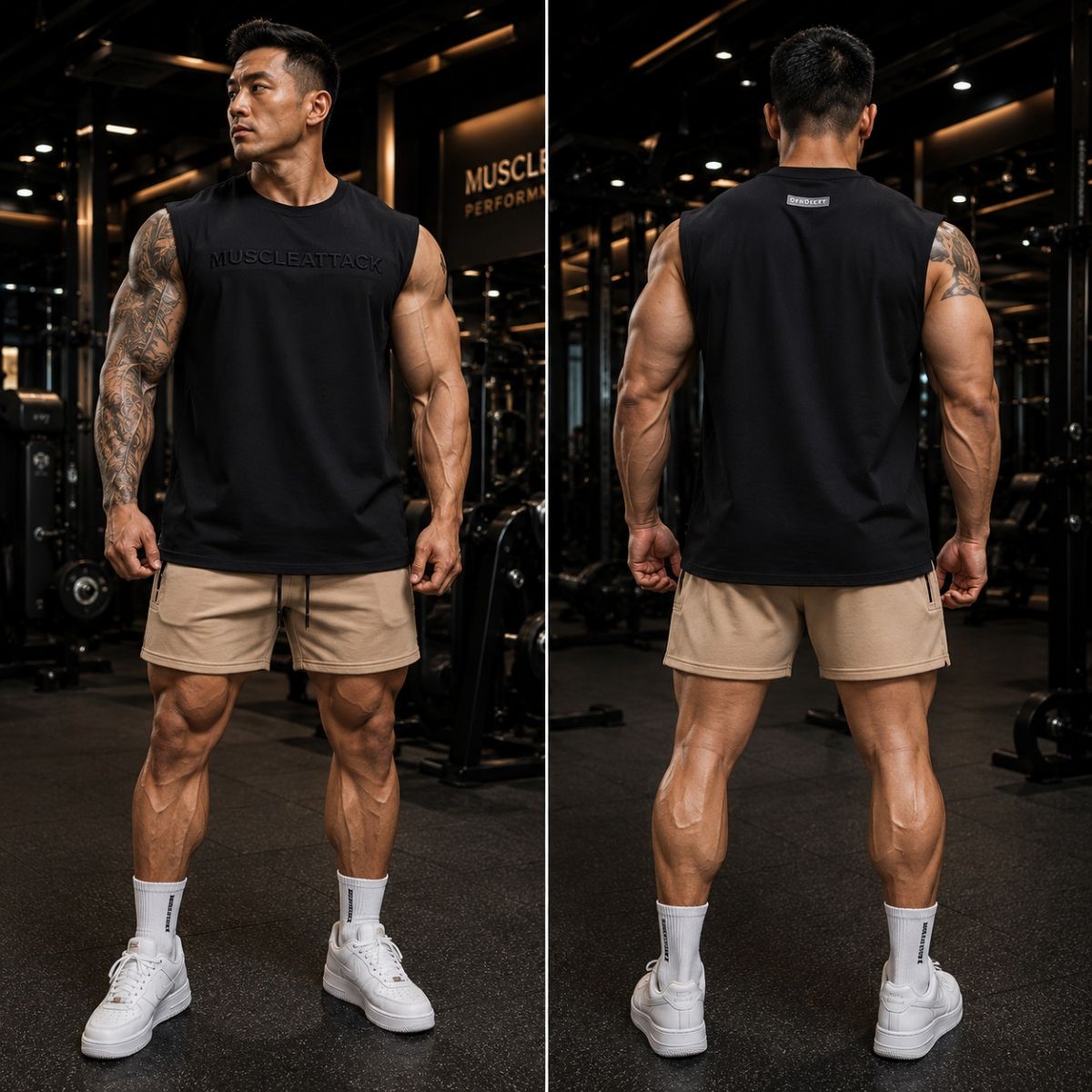Tanktops gym nam Muscleattack logo nổi cao cấp