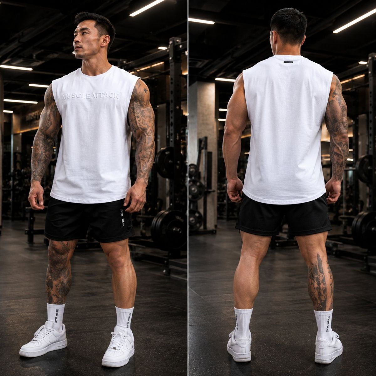Tanktops gym nam Muscleattack logo nổi cao cấp