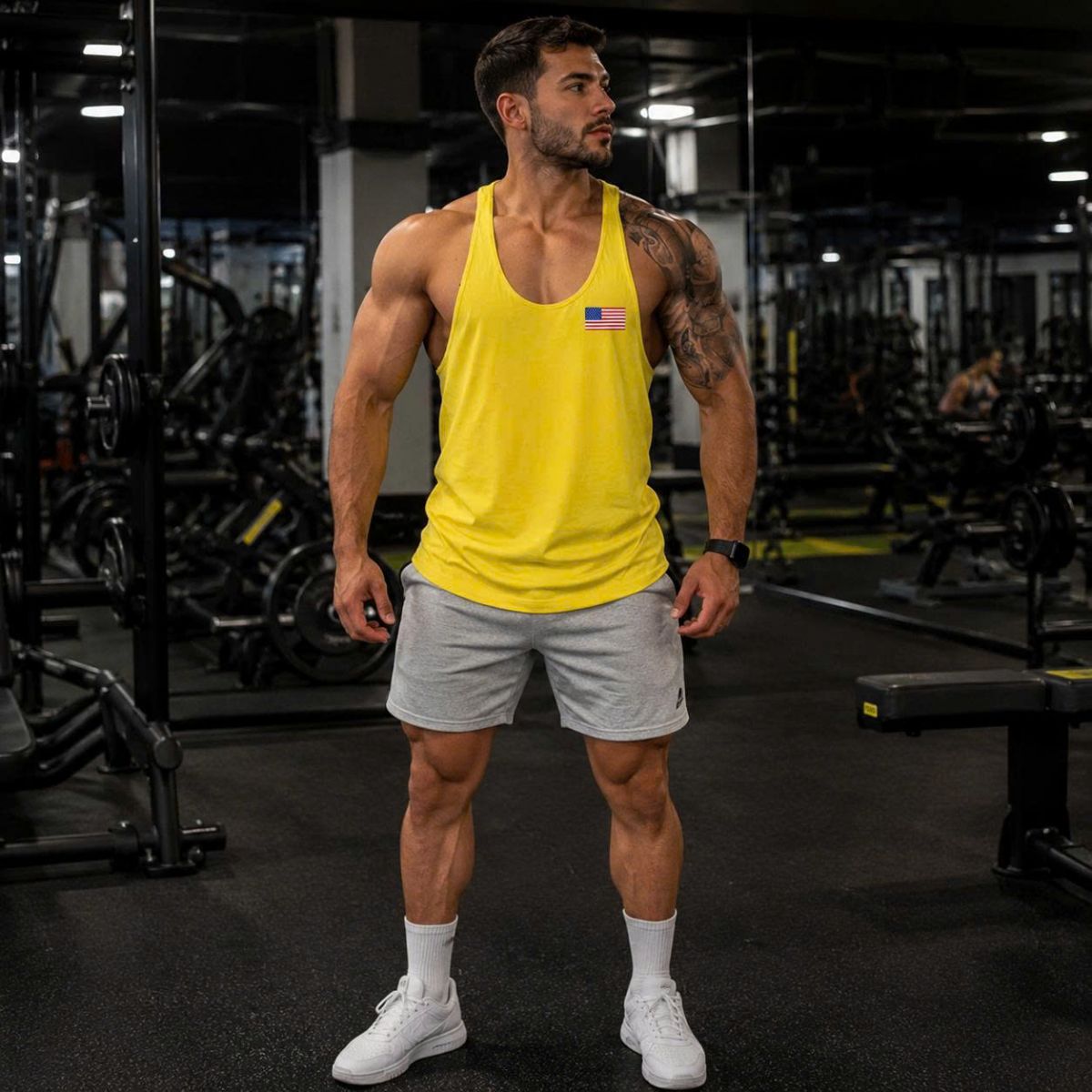 Ba lỗ gym nam cờ mỹ USA logo nhỏ ngực trái