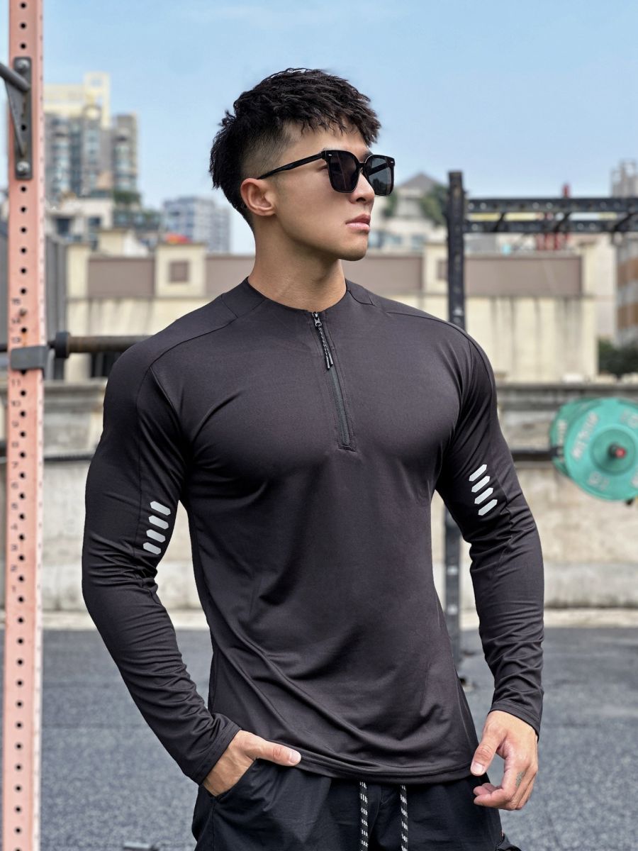 Áo dài tay thu đông nam cổ khóa cao cấp