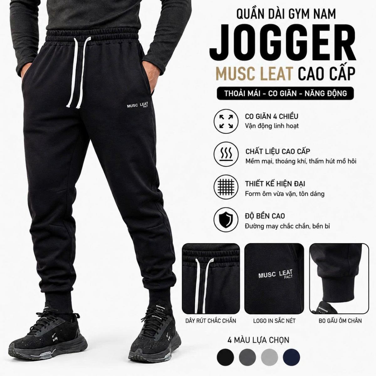 Quần dài gym nam ( Quần jogger) MUSC LEAT cao cấp