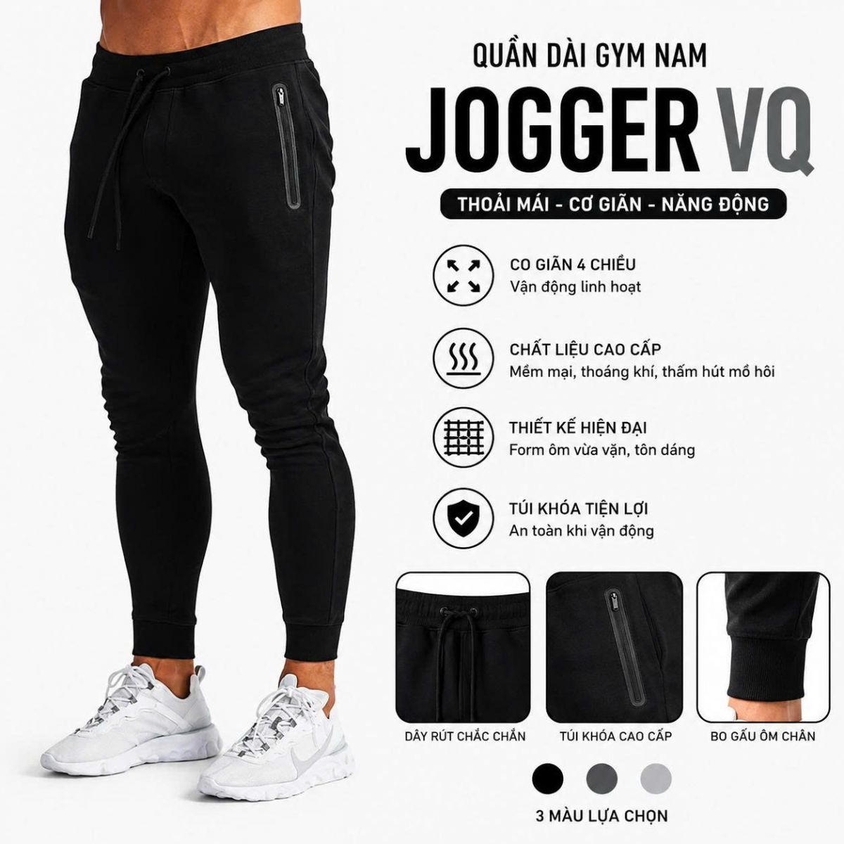 Quần dài gym nam ( Quần jogger) VQ túi khóa