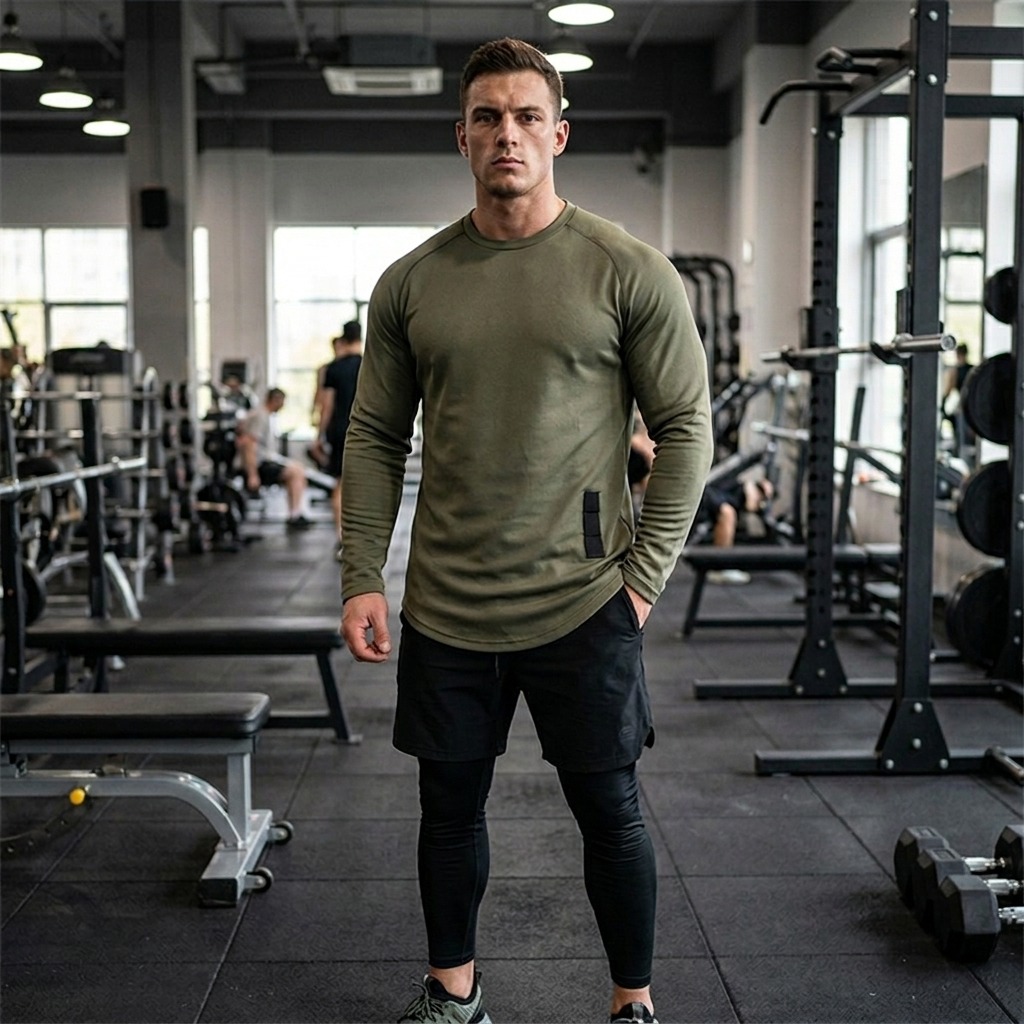 Áo dài tay gym nam thu đông cổ tròn Khóa Cạnh ASRV