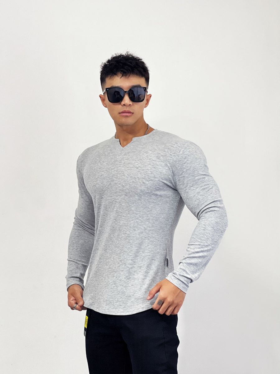 Áo dài tay gym nam thu đông tăm cổ tim