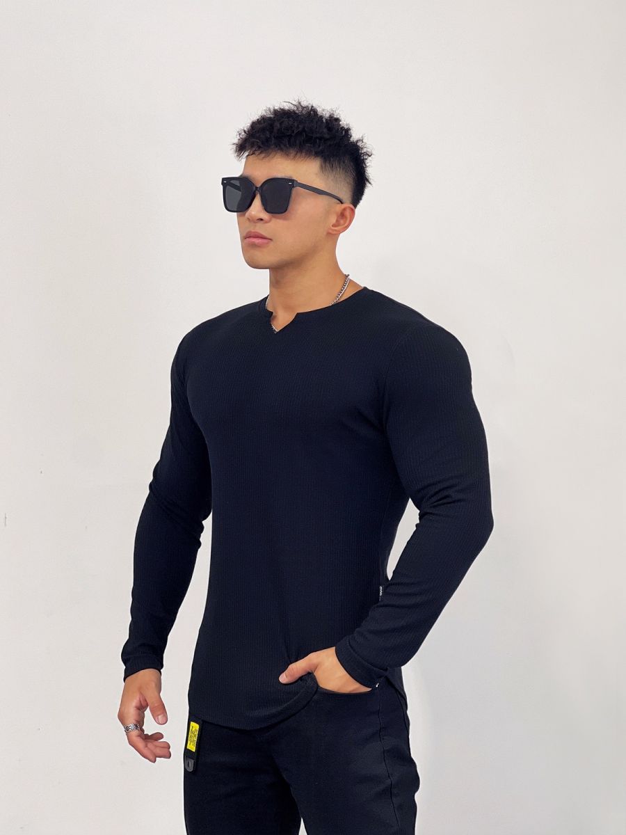 Áo dài tay gym nam thu đông tăm cổ tim