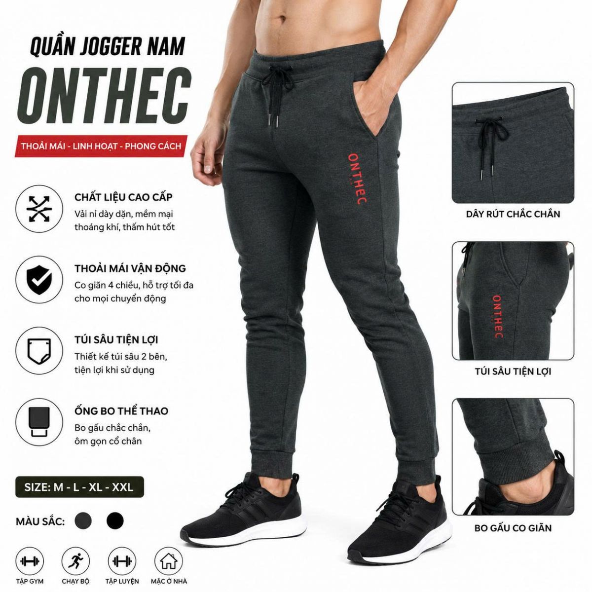 Quần Jogger gym nam ONTHEC nhập