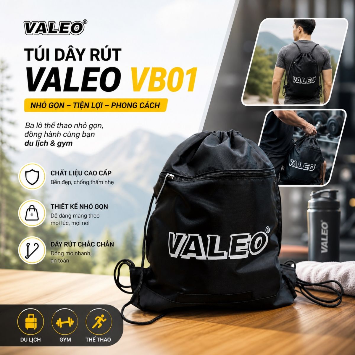 Túi dây rút Ba lô dây rút cao cấp Valeo VB01