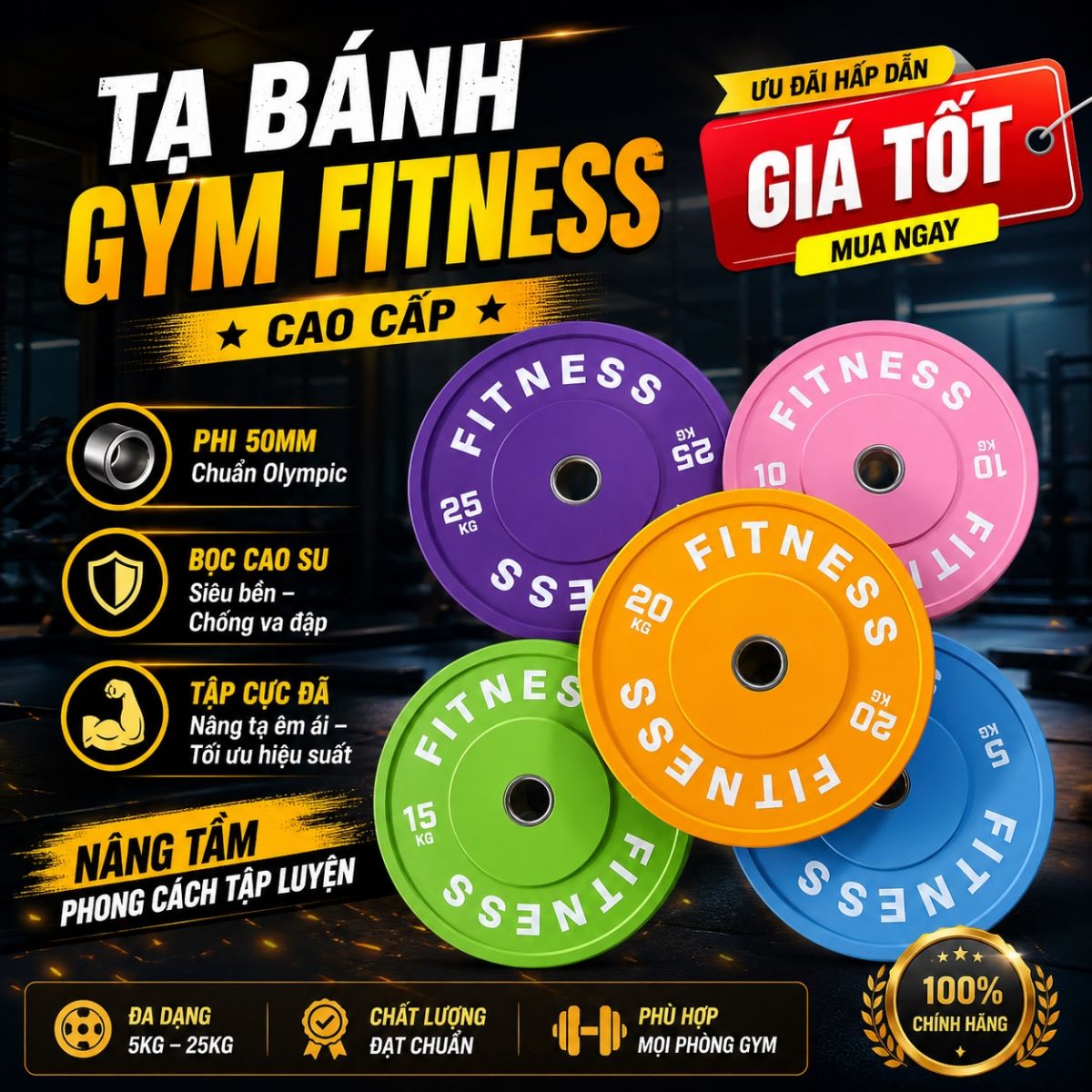 Tạ bánh 10kg màu Gym Fitness