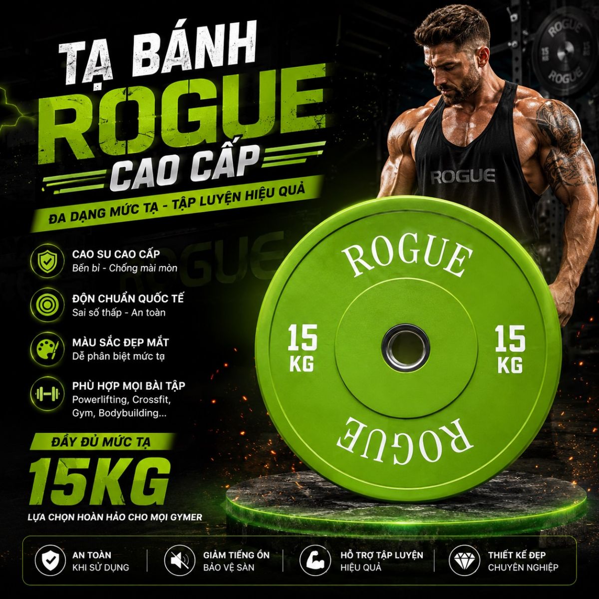 Tạ bánh màu Rogue 10kg cao cấp