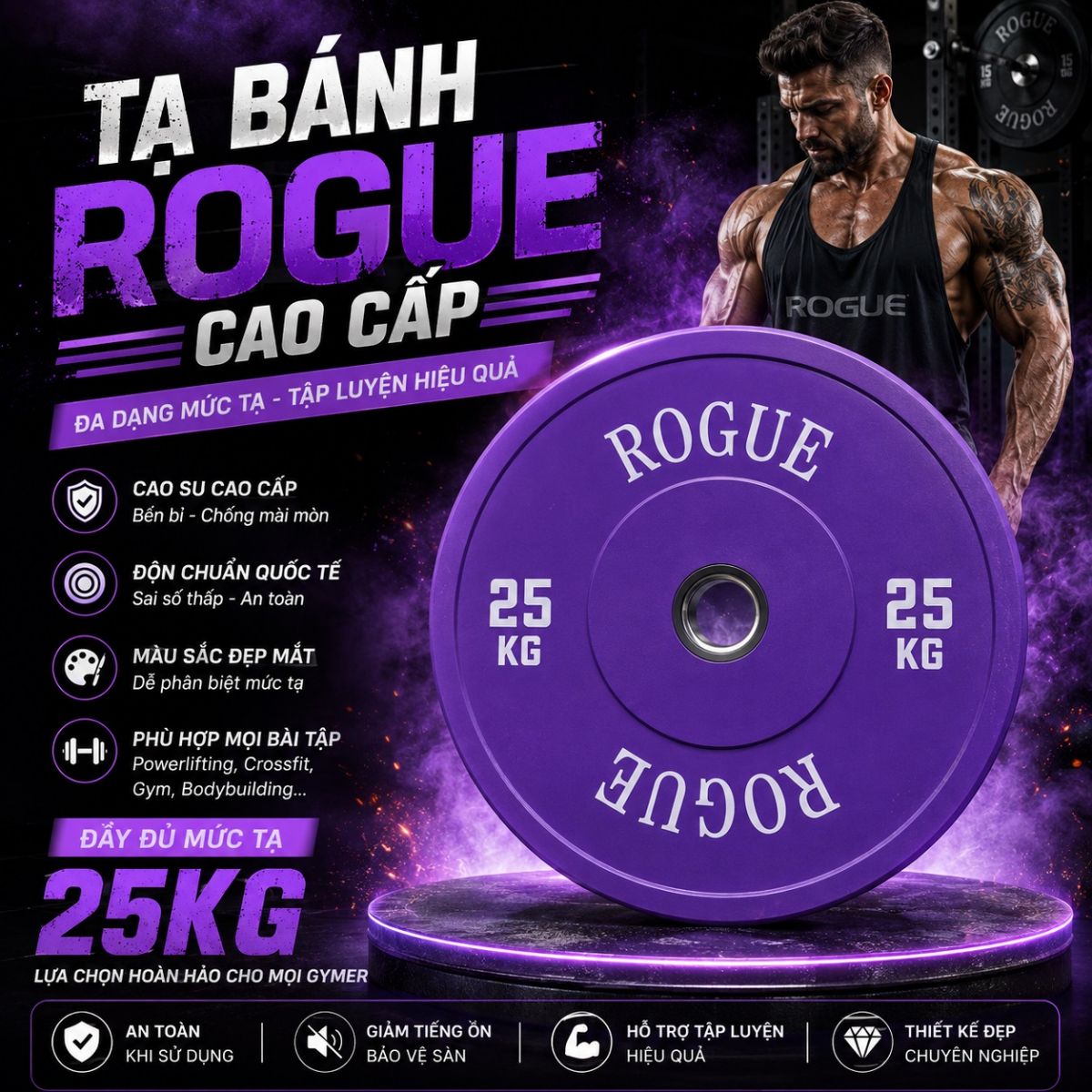 Tạ bánh màu Rogue 20kg cao cấp