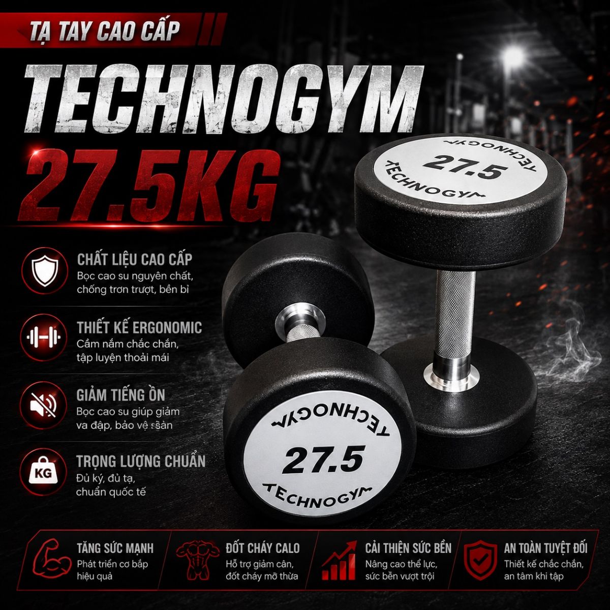 Tạ tay đơn technogym 32.5kg cao cấp