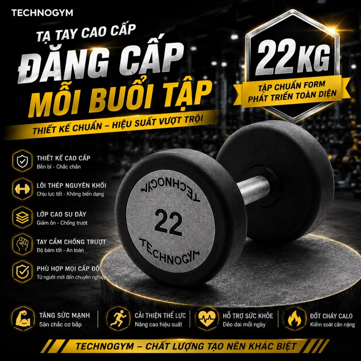 Tạ tay đơn technogym 32.5kg cao cấp