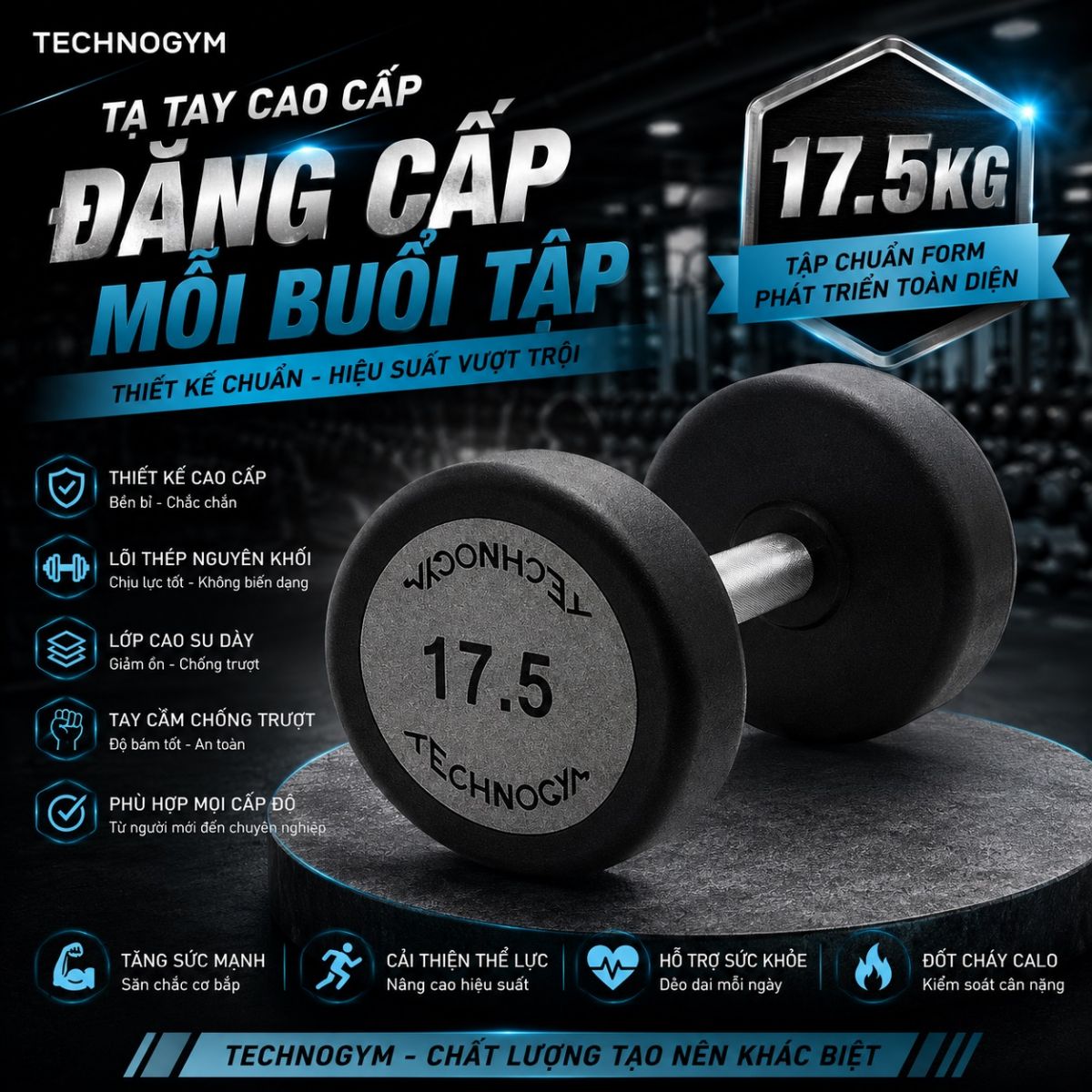 Tạ tay đơn technogym 25kg cao cấp