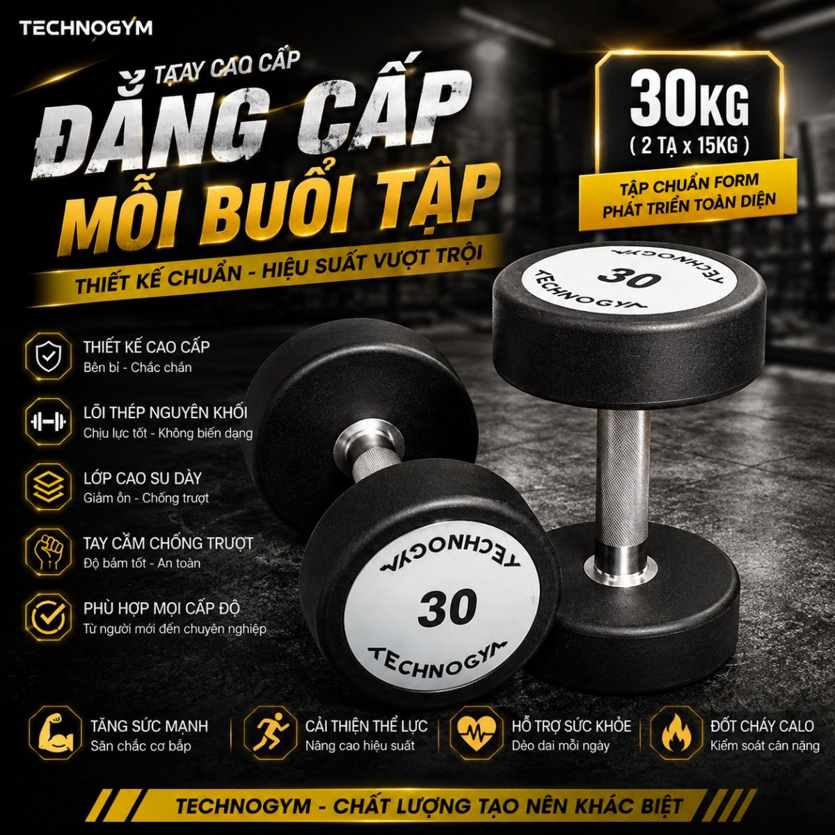 Tạ tay đơn technogym 37.5kg cao cấp