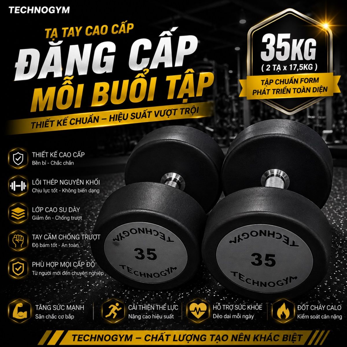 Tạ tay đơn technogym 37.5kg cao cấp