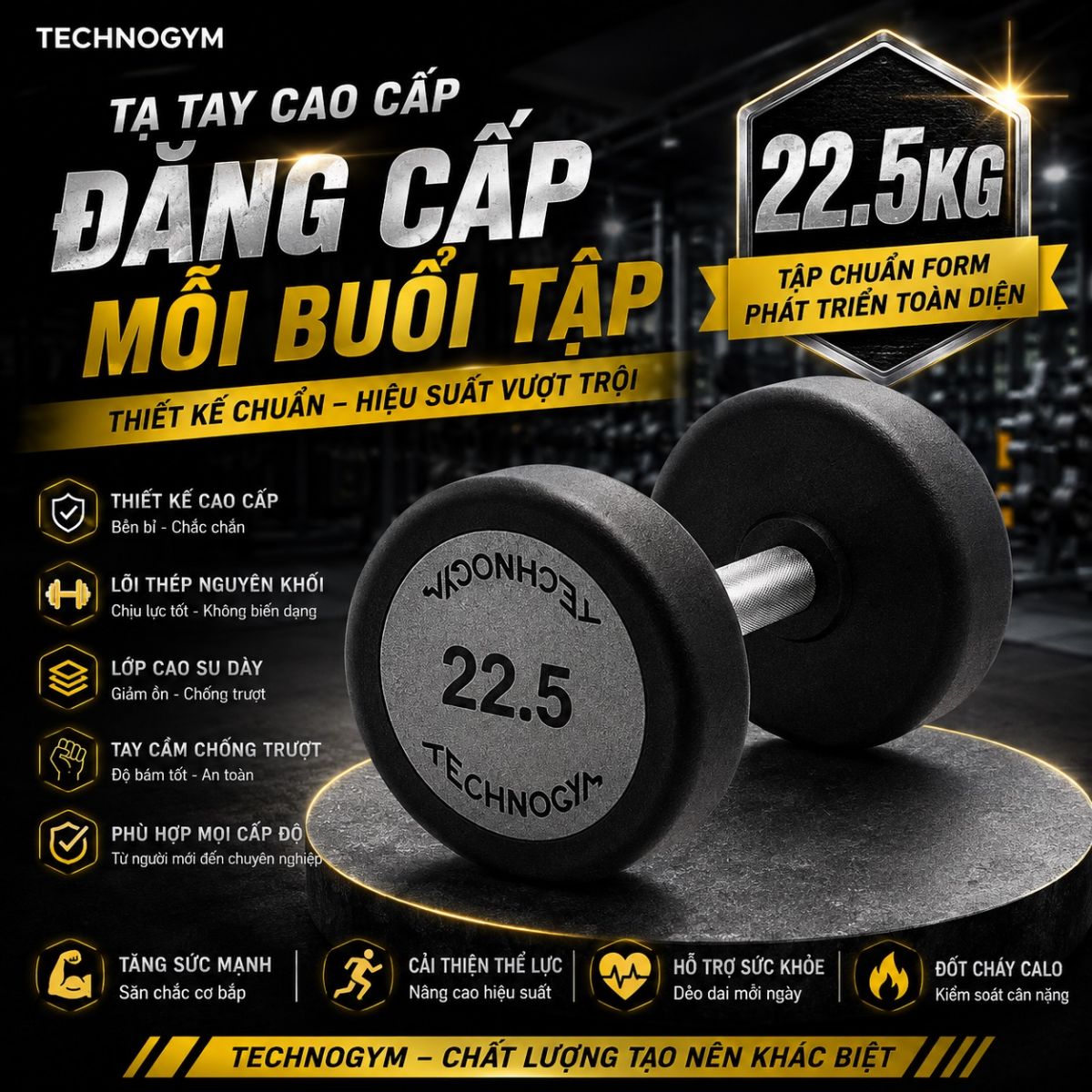 Tạ tay đơn technogym 37.5kg cao cấp