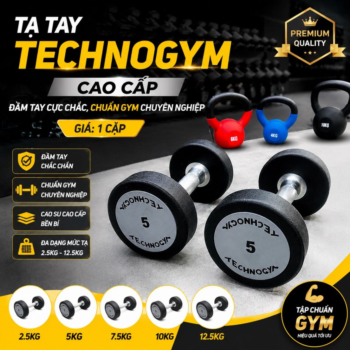 Tạ tay đơn technogym 27.5kg cao cấp