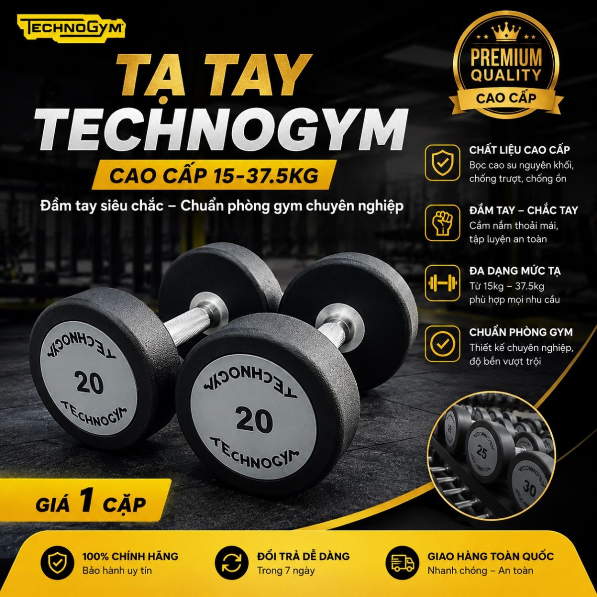 Tạ tay đơn technogym 37.5kg cao cấp