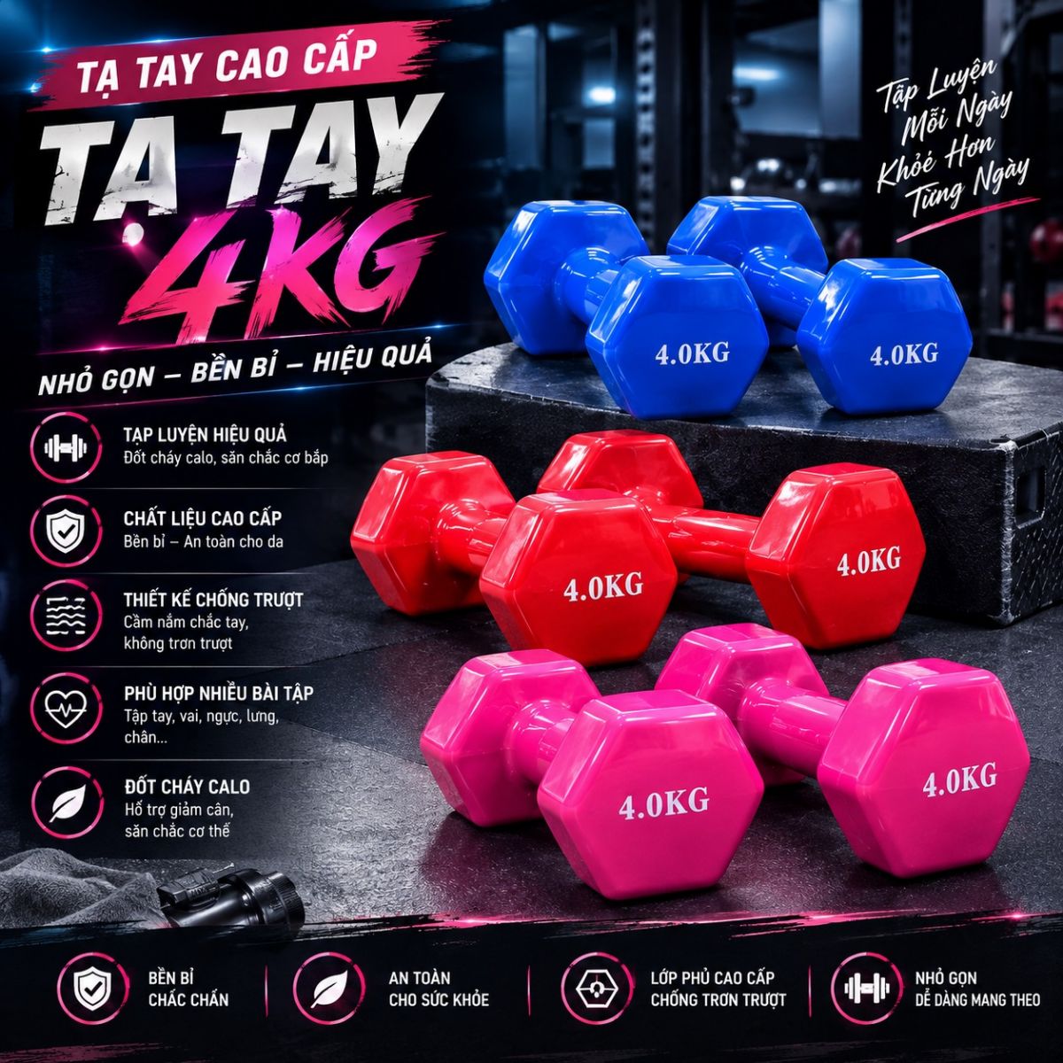 Tạ tay bọc cao su 5kg