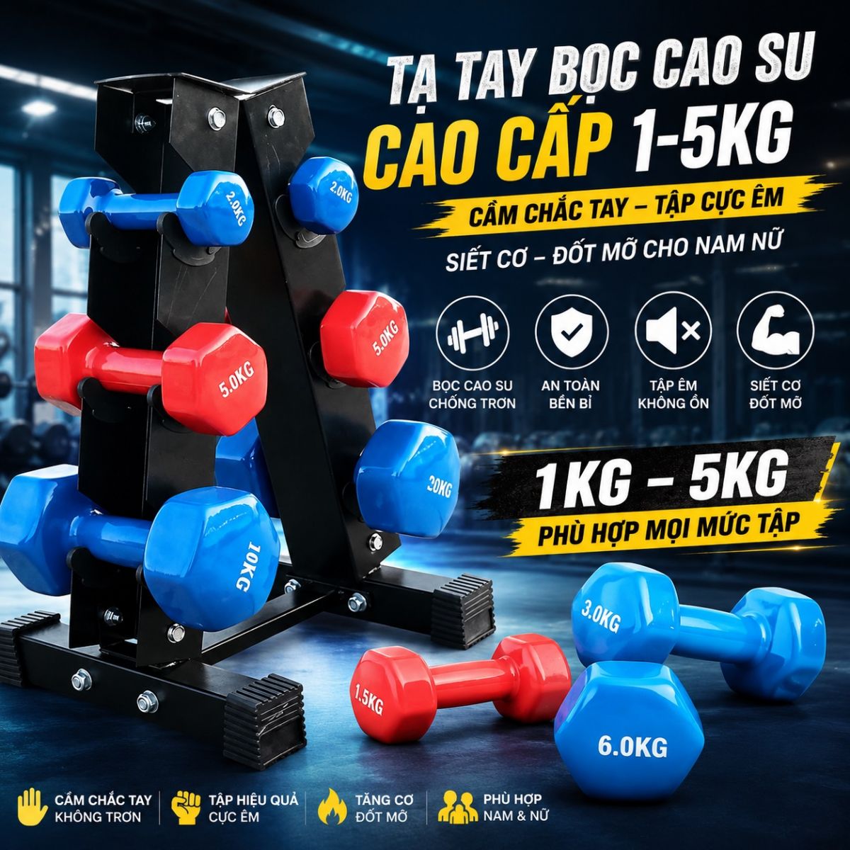 Tạ tay bọc cao su 1kg