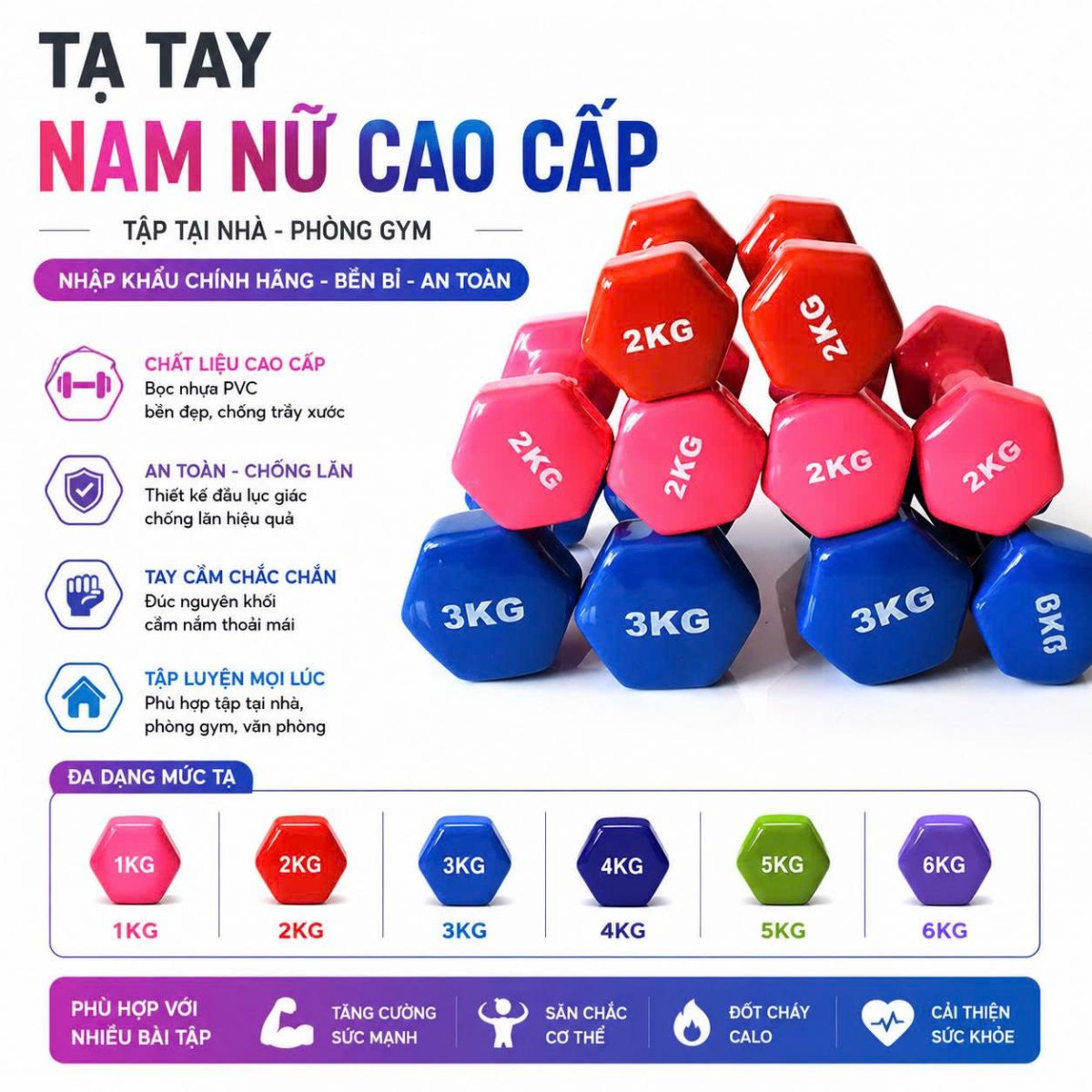 Tạ tay bọc cao su 2kg
