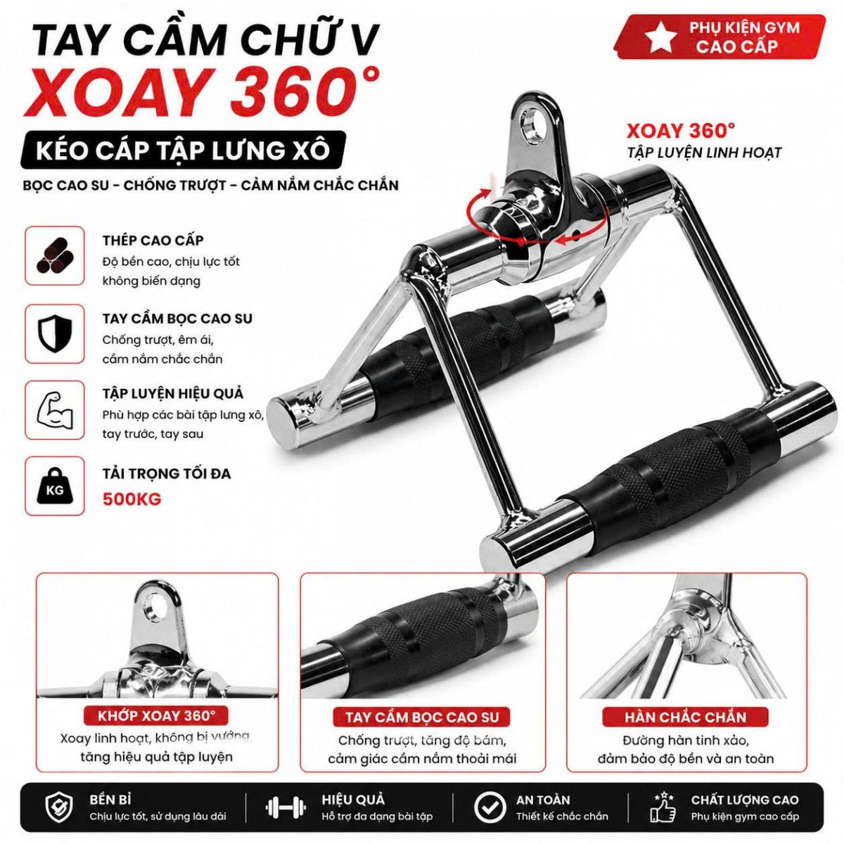 Tay cầm chữ v xoay 360 độ kéo cáp