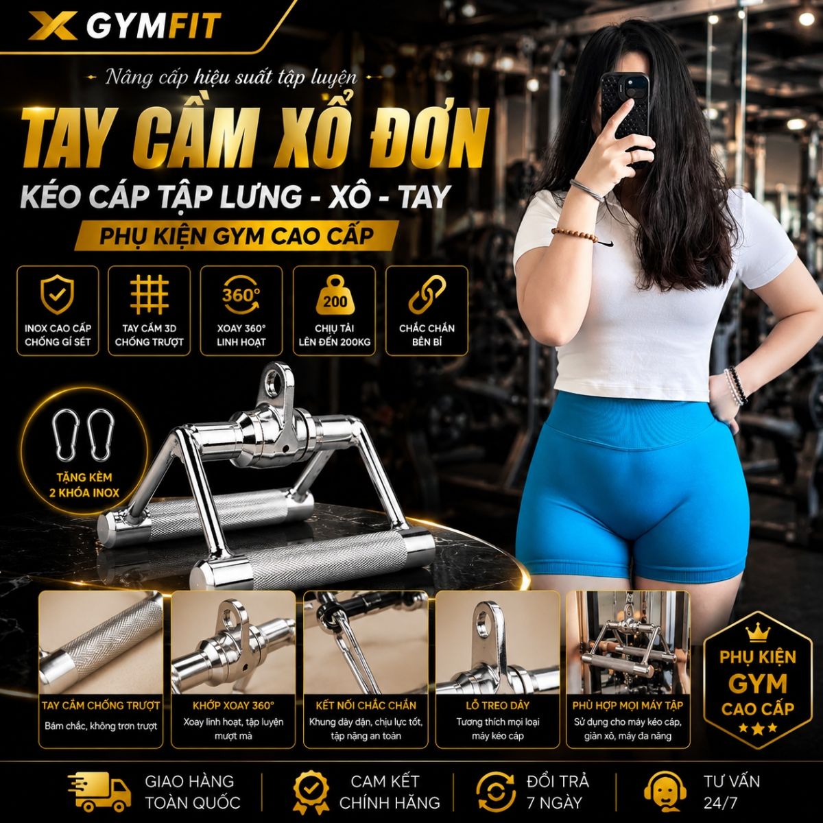 Tay cầm chữ v xoay 360