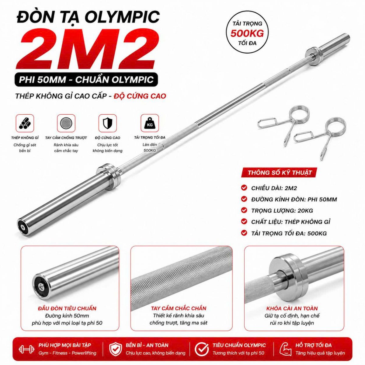 Đòn tạ olympic 2.2m