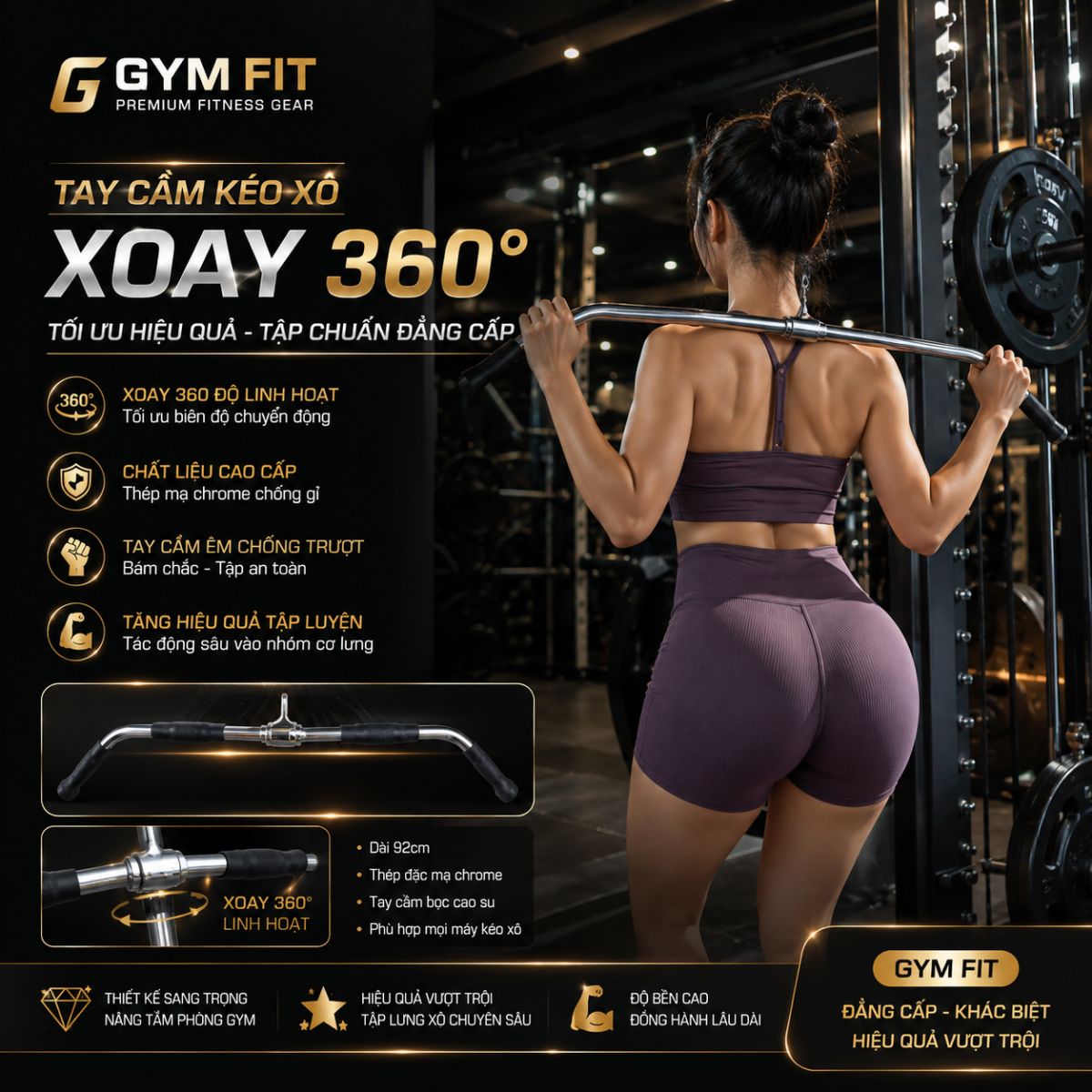Tay cầm thẳng hơi cong kéo cáp 92cm