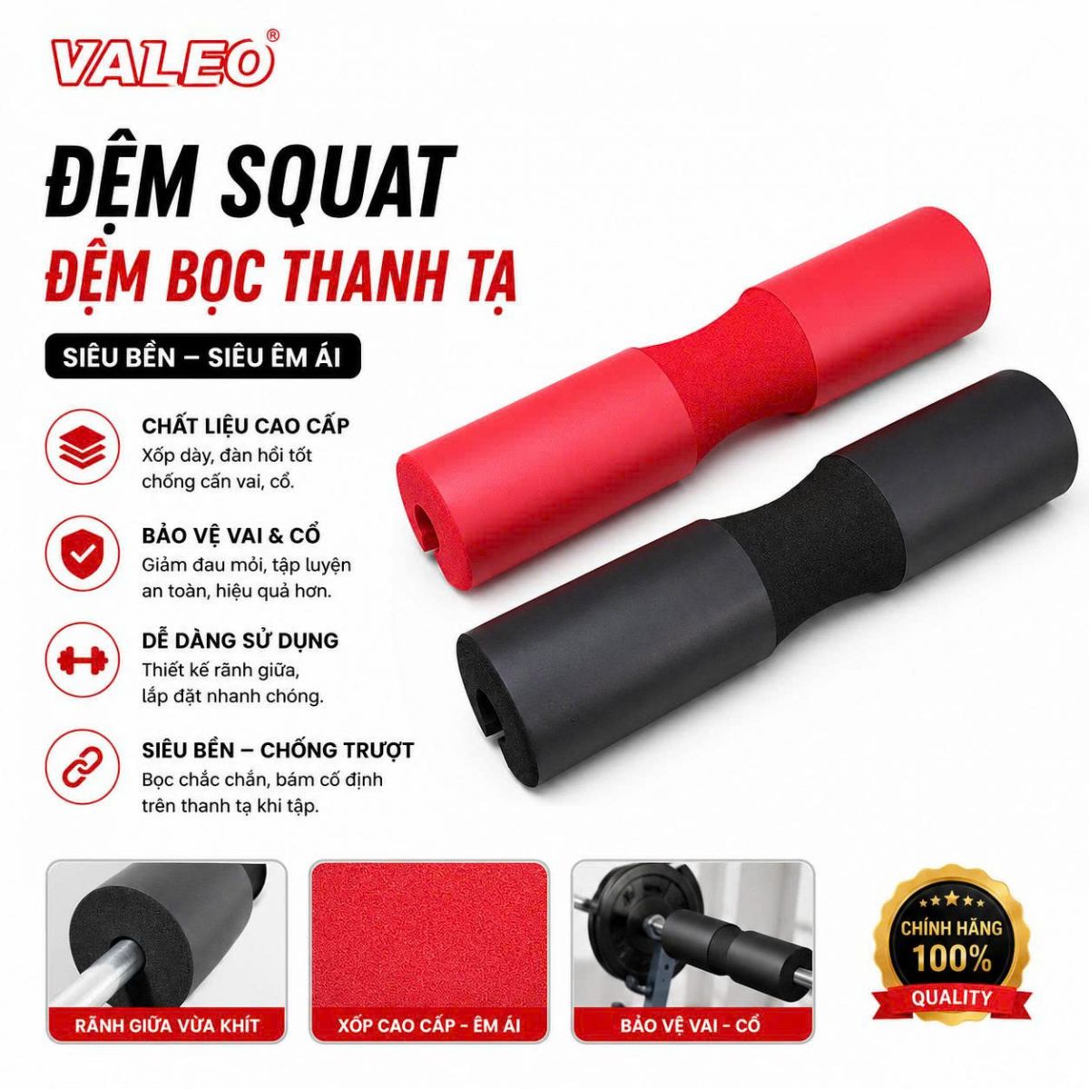 Đệm bọc thanh tạ xốp chính hãng Valeo