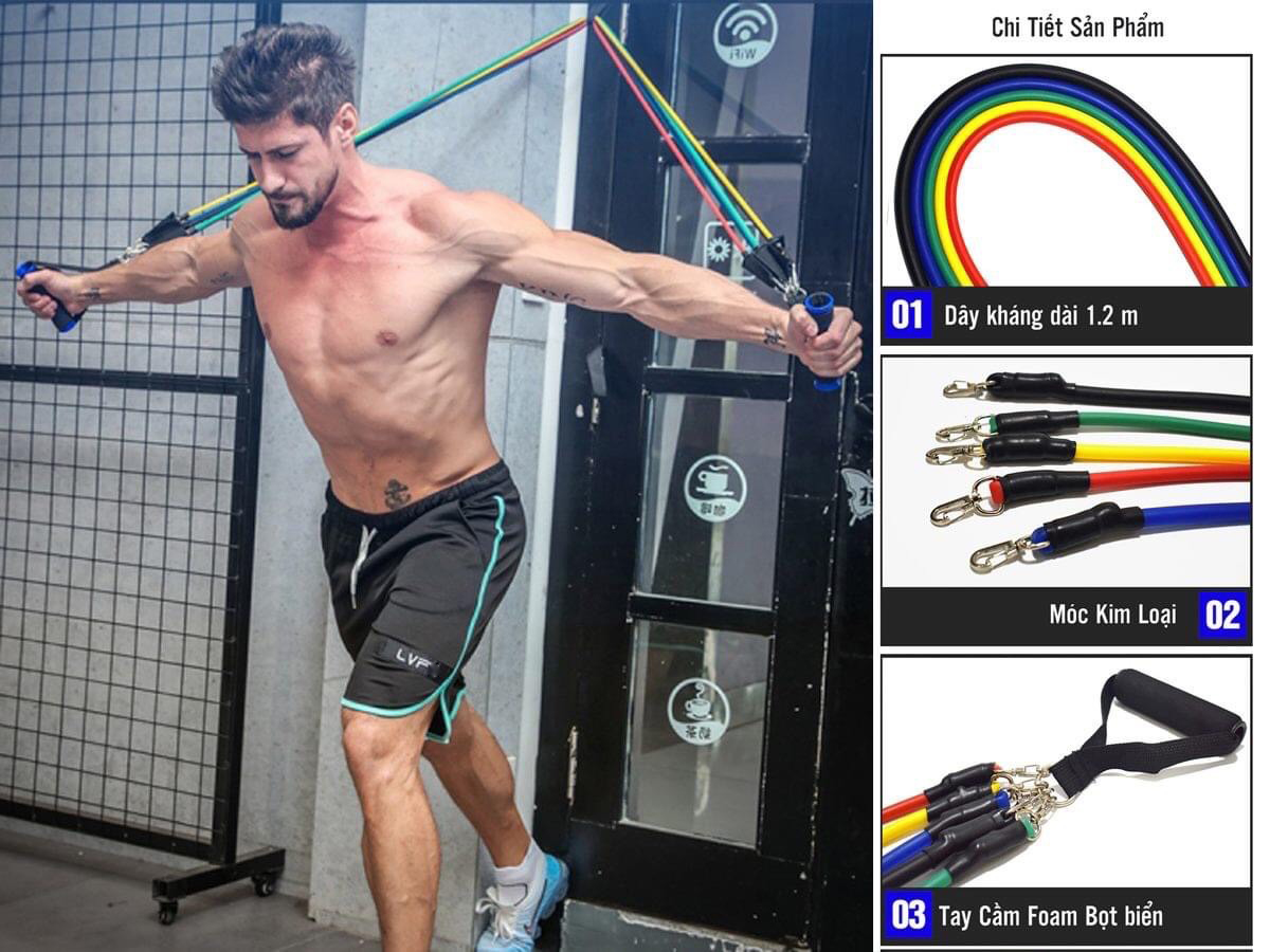 Bộ 5 dây ngũ sắc móc tời kháng lực tập gym đa năng