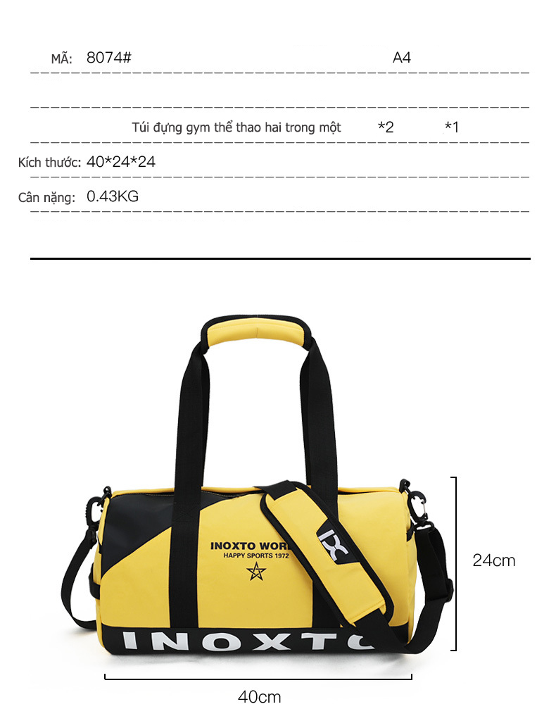 Túi xách gym thể thao INOXTO IX SPORT 8074 cao cấp