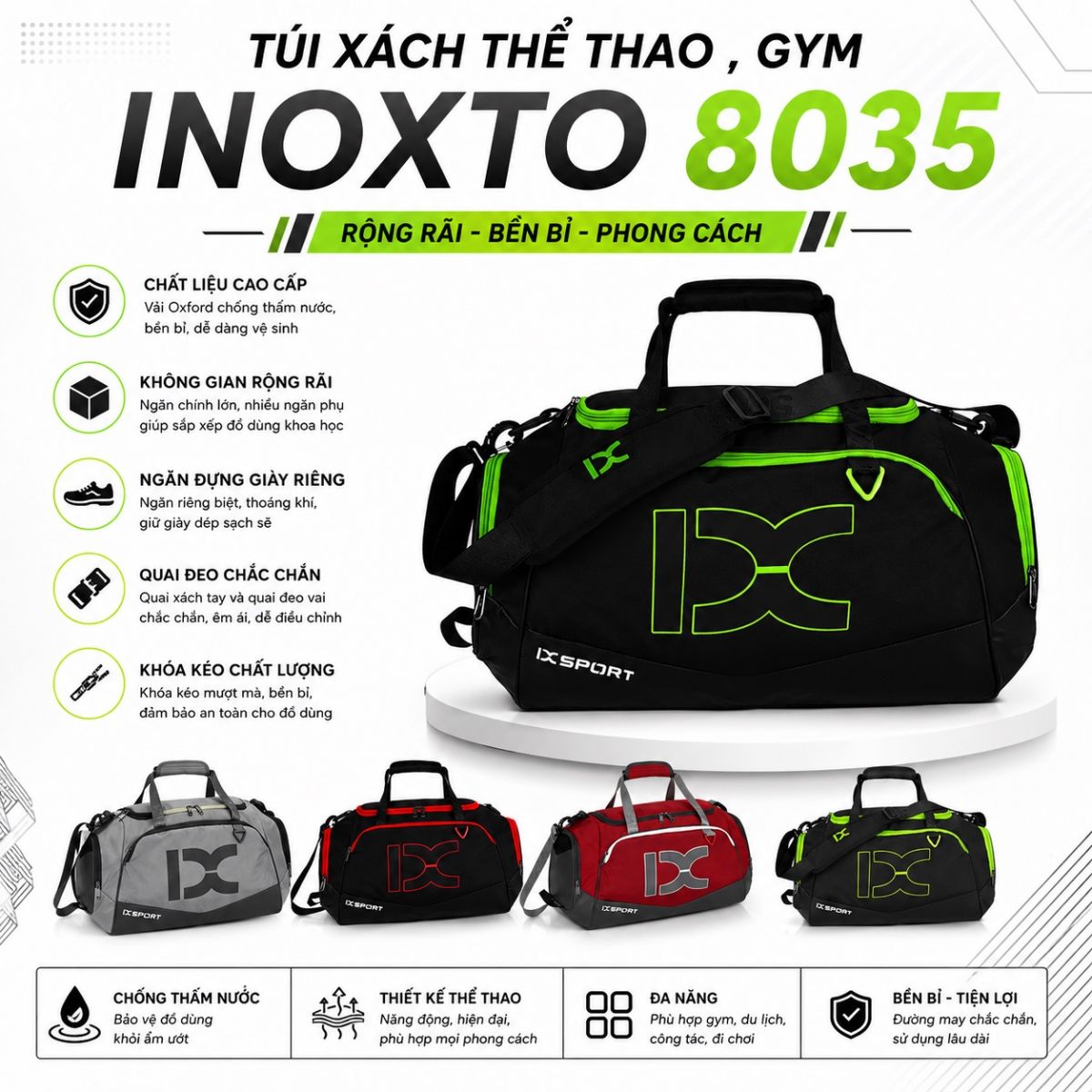 Túi xách thể thao gym INOXTO 8035 cao cấp